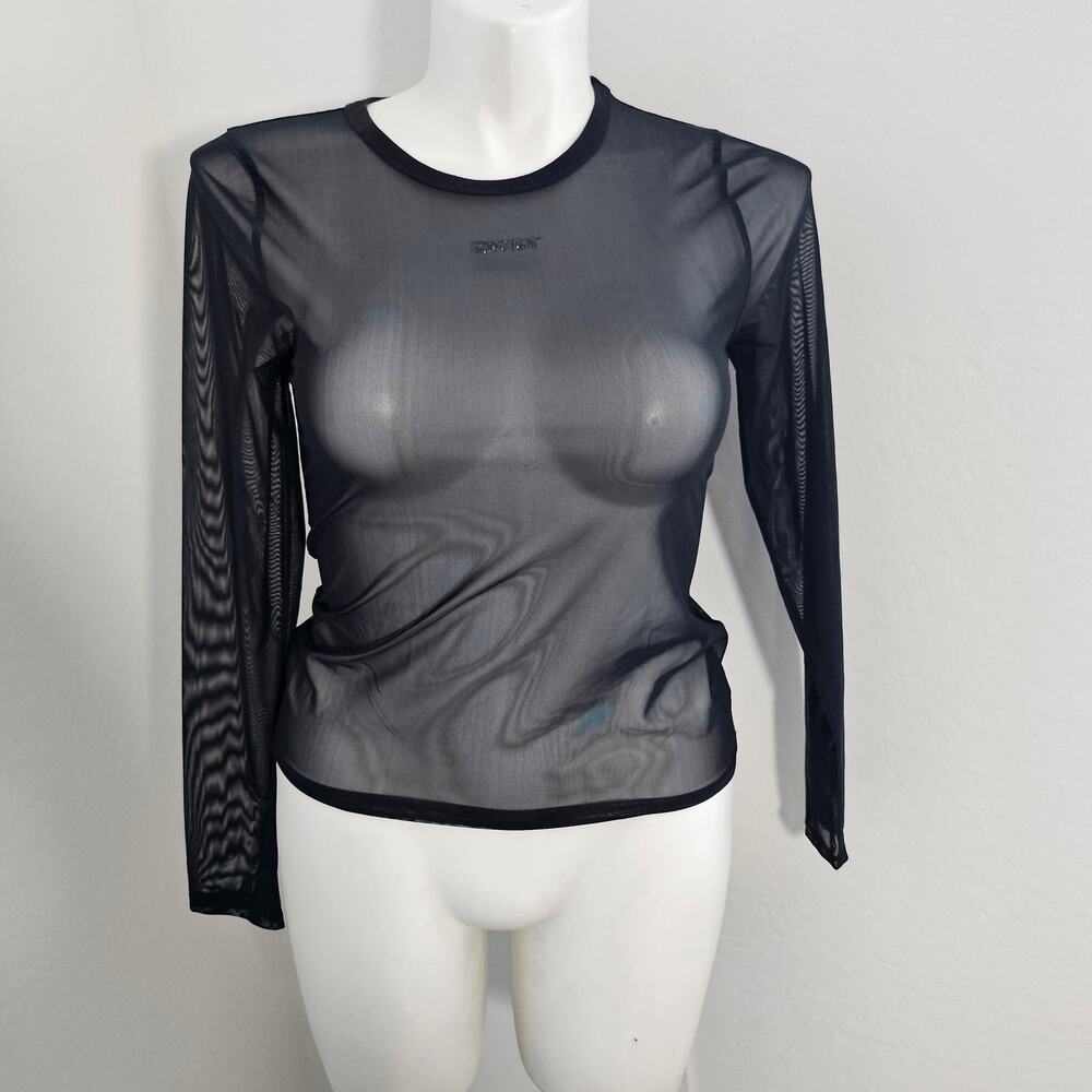 DKNY Women's Long-Sleeve Crewneck Mesh Top L
